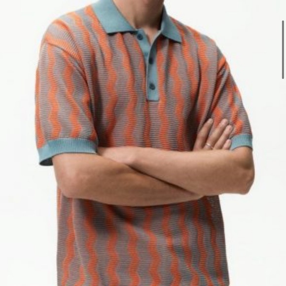 Zara- Men’s Knit Orange/Blue Patterned Collared Shirt- EUC- Sz M- NEVER WORN 💥 - Picture 6 of 6